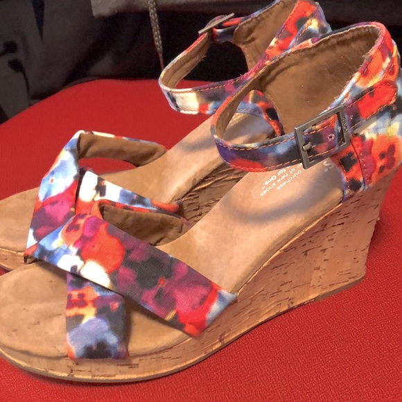 [Toms] Colorful Printed Hemp Strappy Floral Cork Wedge Sandals - Women’s Size 9 - Picture 9 of 11